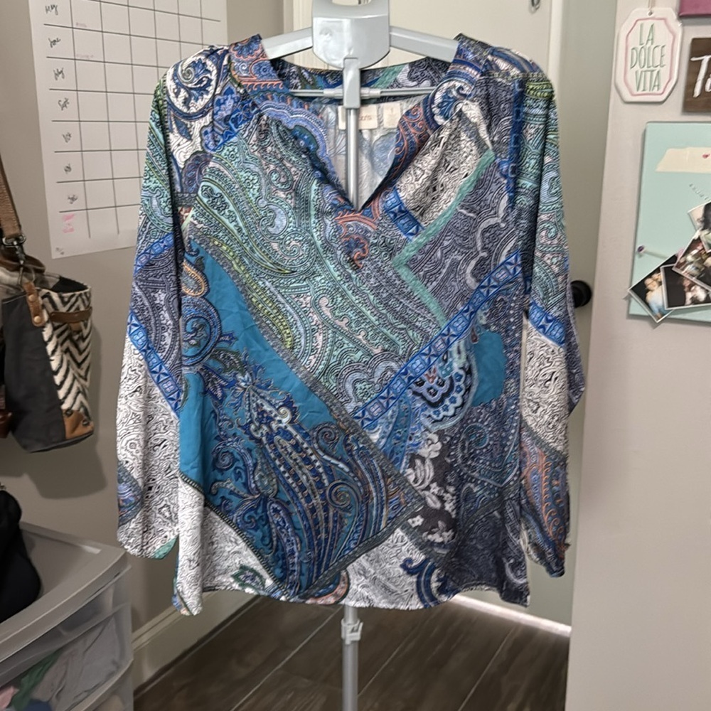 Chico's Paisley Patchwork Popover Top Tunic - Picture 4 of 11